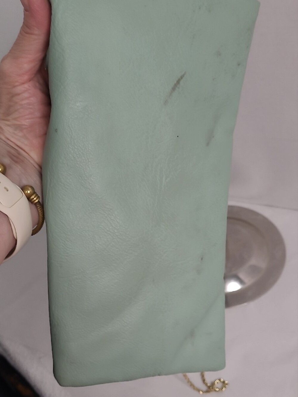 Mint Green Envelope Clutch with Gold Chain Strap - Picture 3 of 6